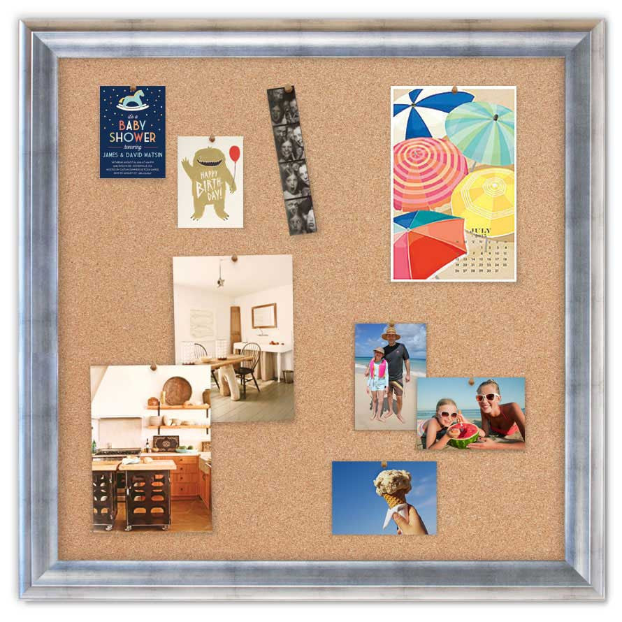 36" x 36" Cork Board - Sutton Silver frame