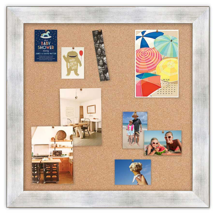 36" x 36" Cork Board - Torino Silver frame