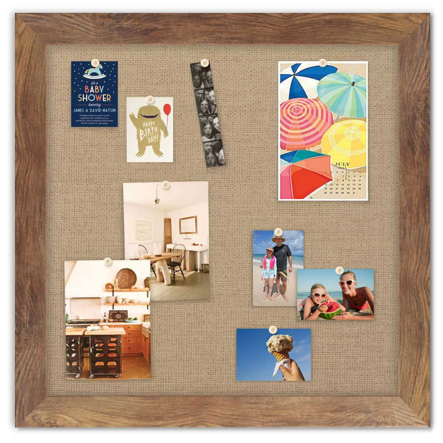 36" x 36" Framed Magnet Board - Barnboard/ Burlap