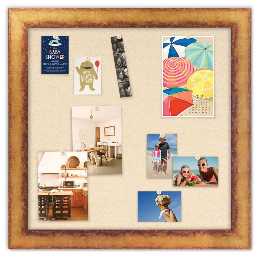 36" x 36" Framed Magnet Board - Gold/ Ivory