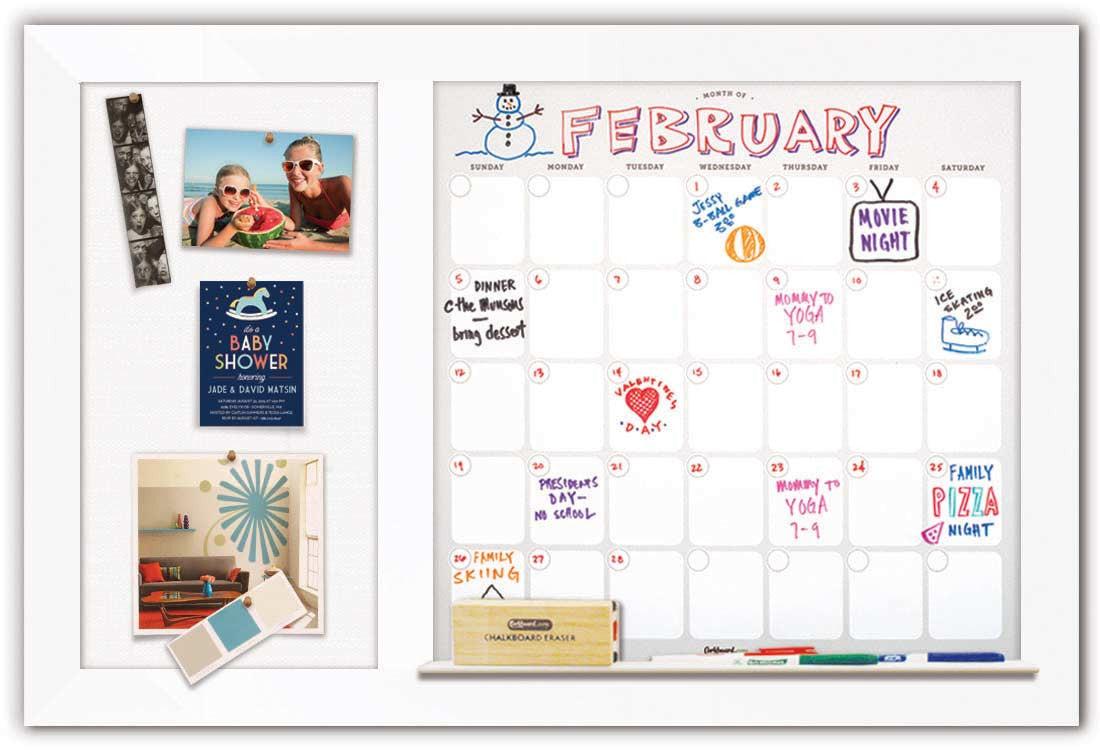 36" x 22" Dry Erase Calendar - White Frame/Snow