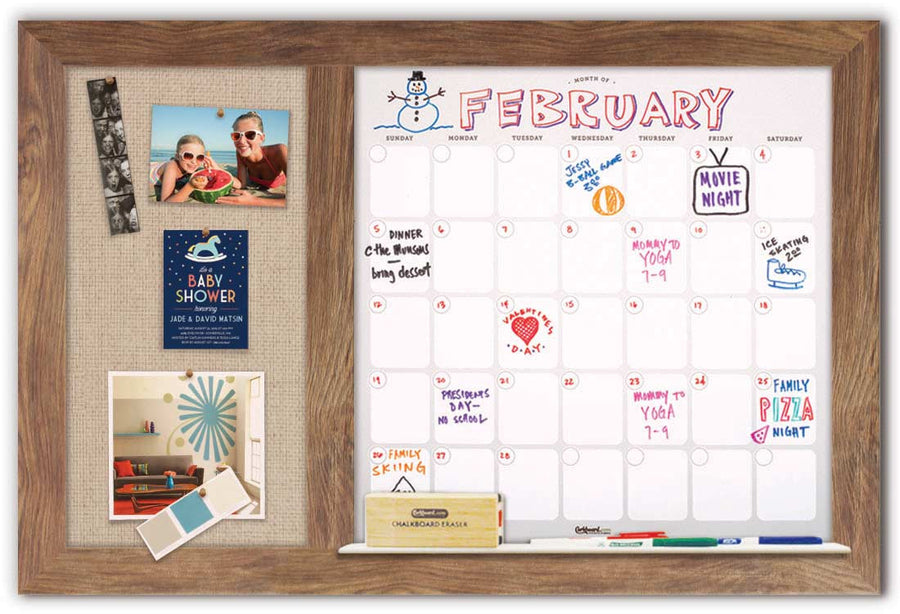 36" x 22" Dry Erase Calendar - Barnboard Frame/Burlap