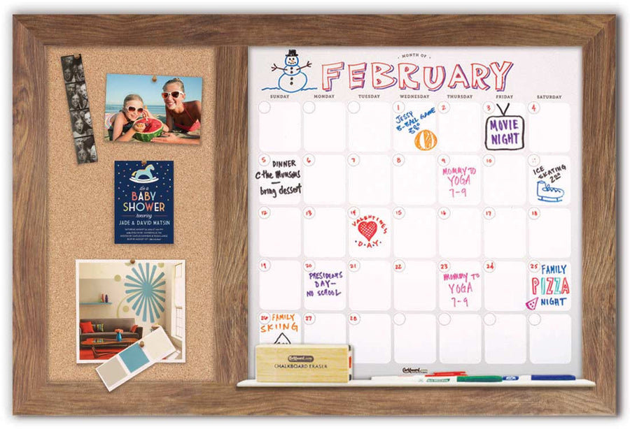 36" x 22" Dry Erase Calendar - Barnboard Frame/Cork