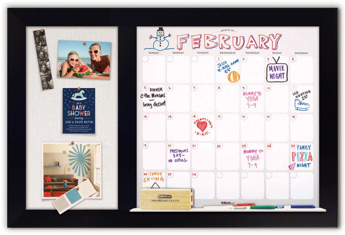 36" x 22" Dry Erase Calendar - Black Frame/Ash Grey