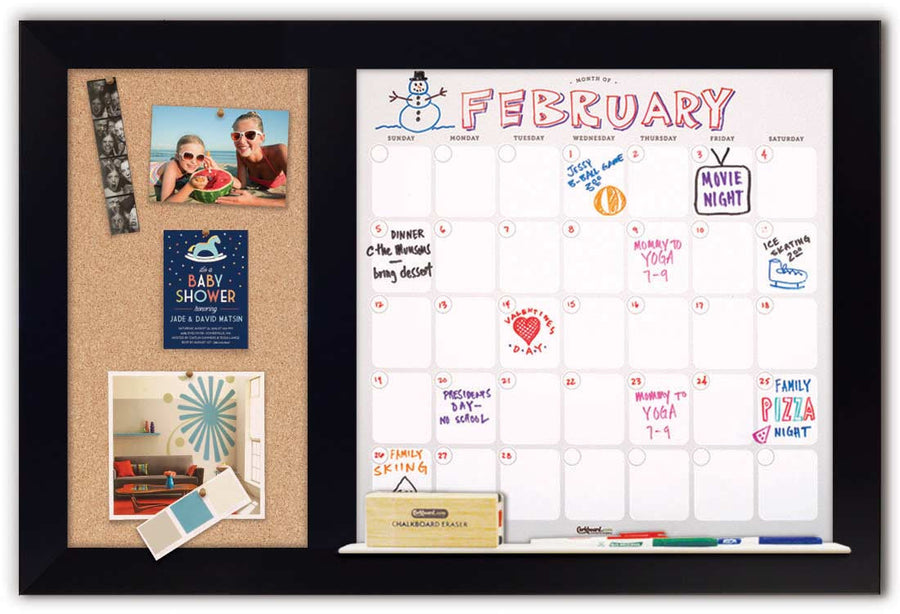 36" x 22" Dry Erase Calendar - Black Frame/Cork