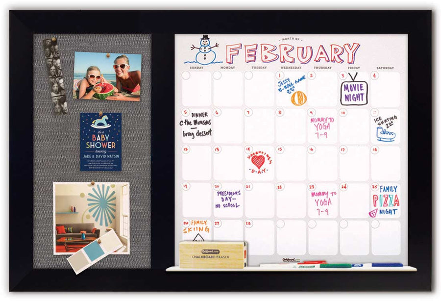 36" x 22" Dry Erase Calendar - Black Frame/Pewter
