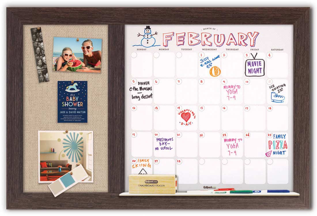 36" x 22" Dry Erase Calendar - Boardwalk Frame/Burlap