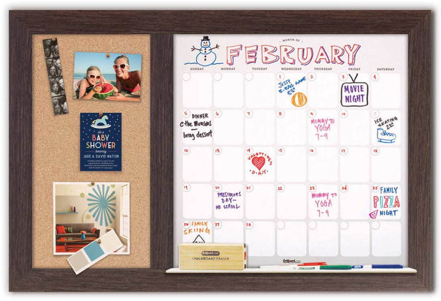 36" x 22" Dry Erase Calendar - Boardwalk Frame/Cork