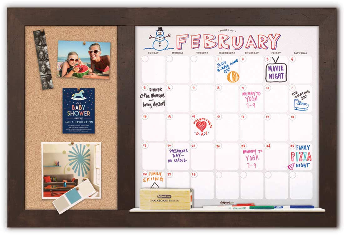 36" x 22" Dry Erase Calendar - Espresso Frame/Cork