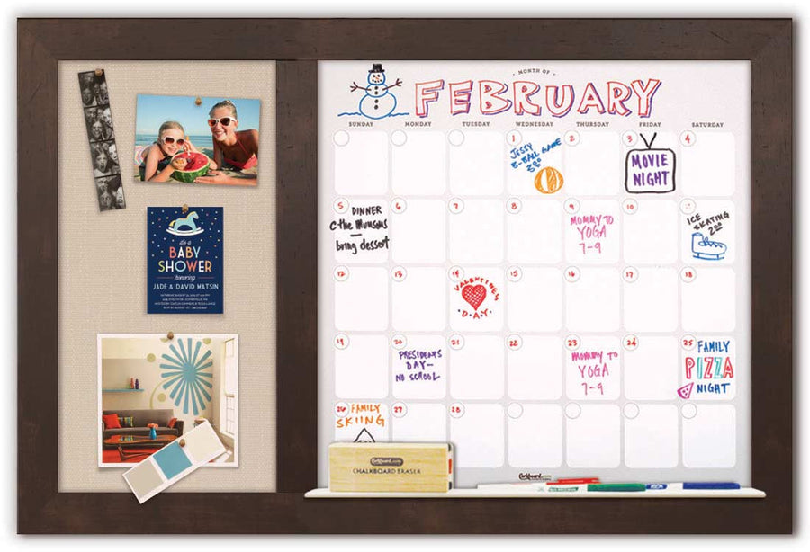 36" x 22" Dry Erase Calendar - Espresso Frame/Khaki