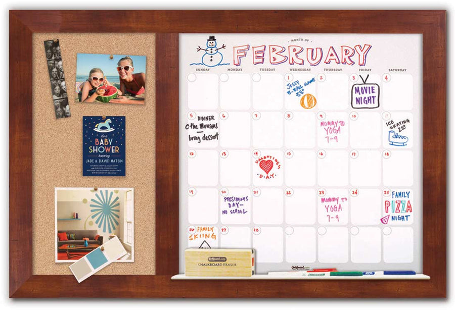 36" x 22" Dry Erase Calendar - Honey Frame/Cork