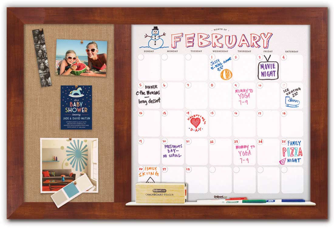 36" x 22" Dry Erase Calendar - Honey Frame/Wheat