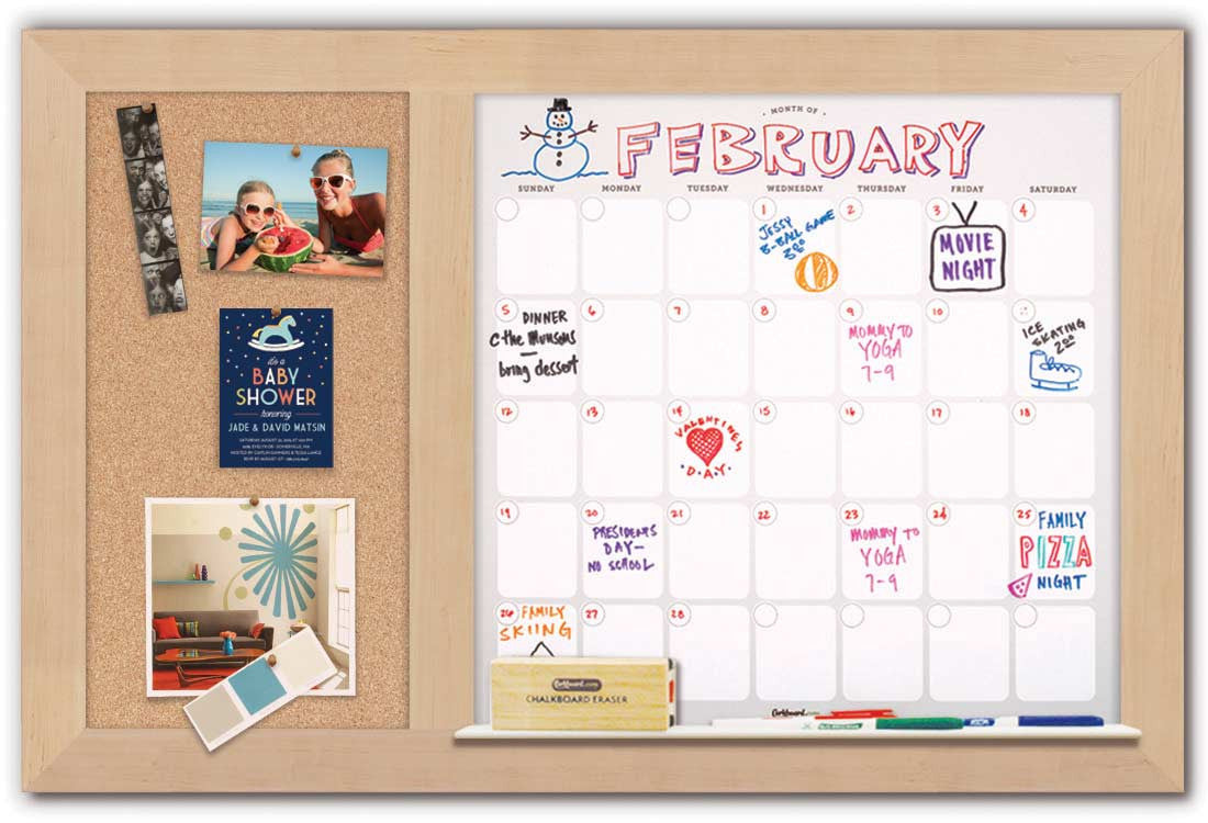 36" x 22" Dry Erase Calendar - Maple Frame/Cork