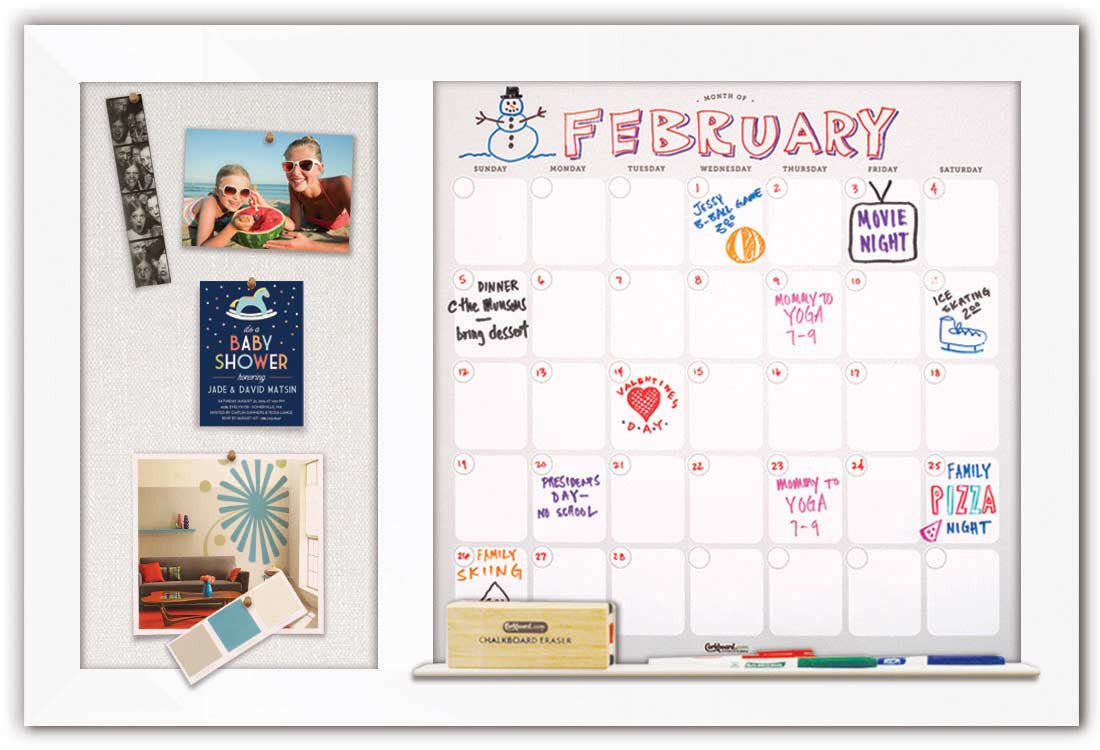 36" x 22" Dry Erase Calendar - White Frame/Ash Grey