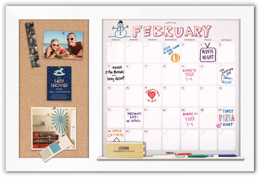 36" x 22" Dry Erase Calendar - White Frame/Cork