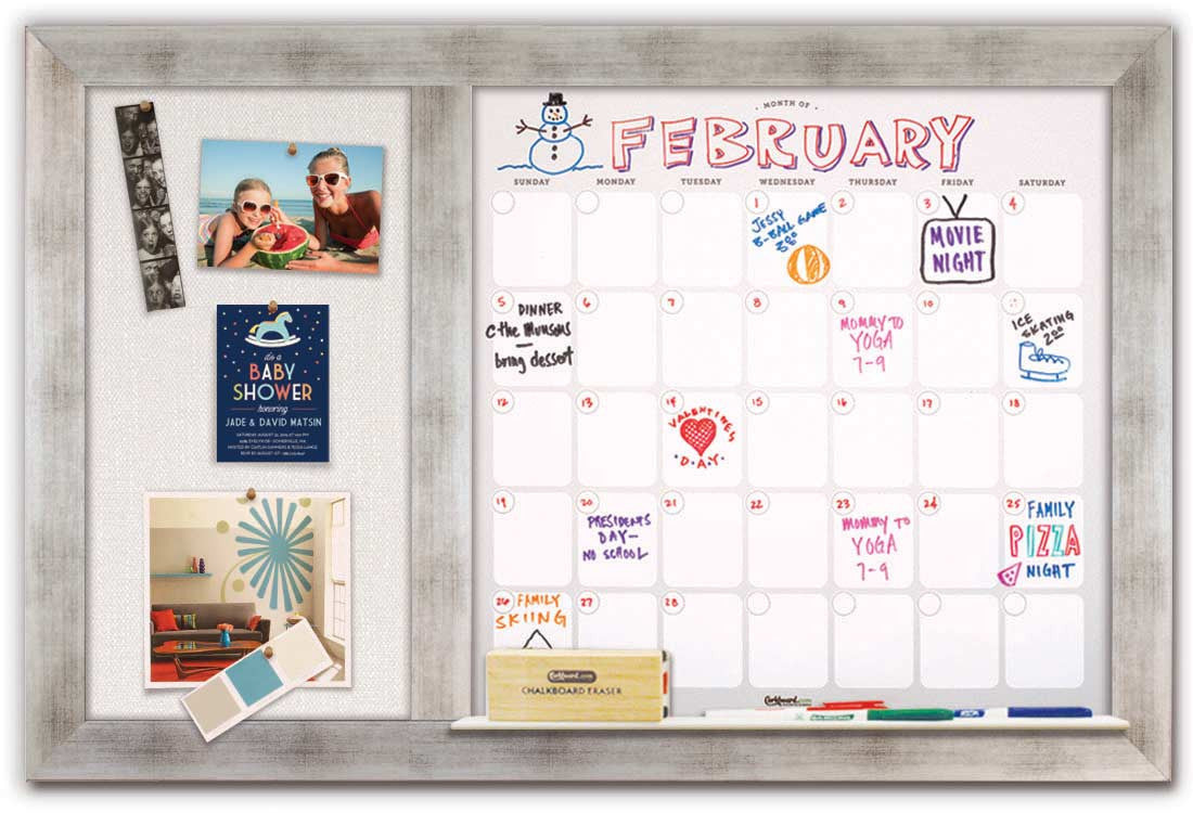 36" x 22" Dry Erase Calendar - Torino Silver Frame/Ash Grey