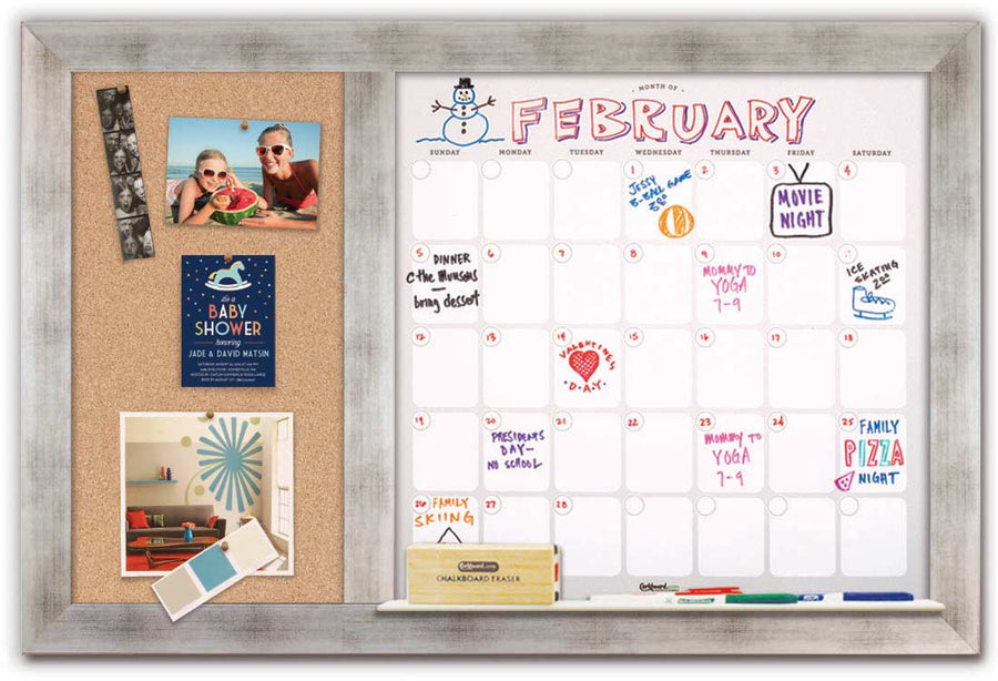 36" x 22" Dry Erase Calendar - Torino Silver Frame/Cork