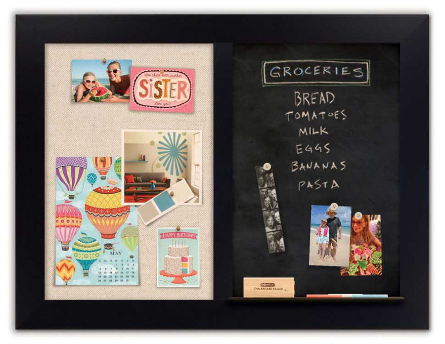 42" x 32" - Chalk Combo Board - Black frame with Linen fabric