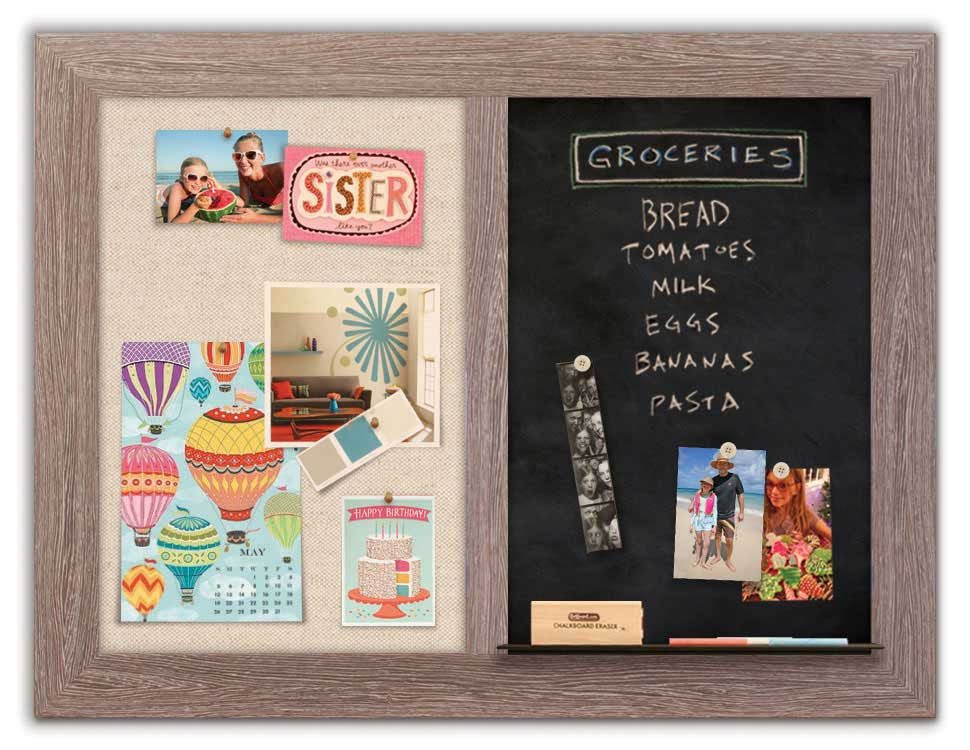 42" x 32" - Chalk Combo Board - Driftwood frame with Linen fabric