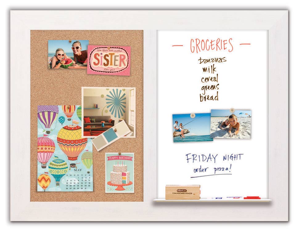 42" x 32" Dry Erase Combo Board - Driftwood White/Cork