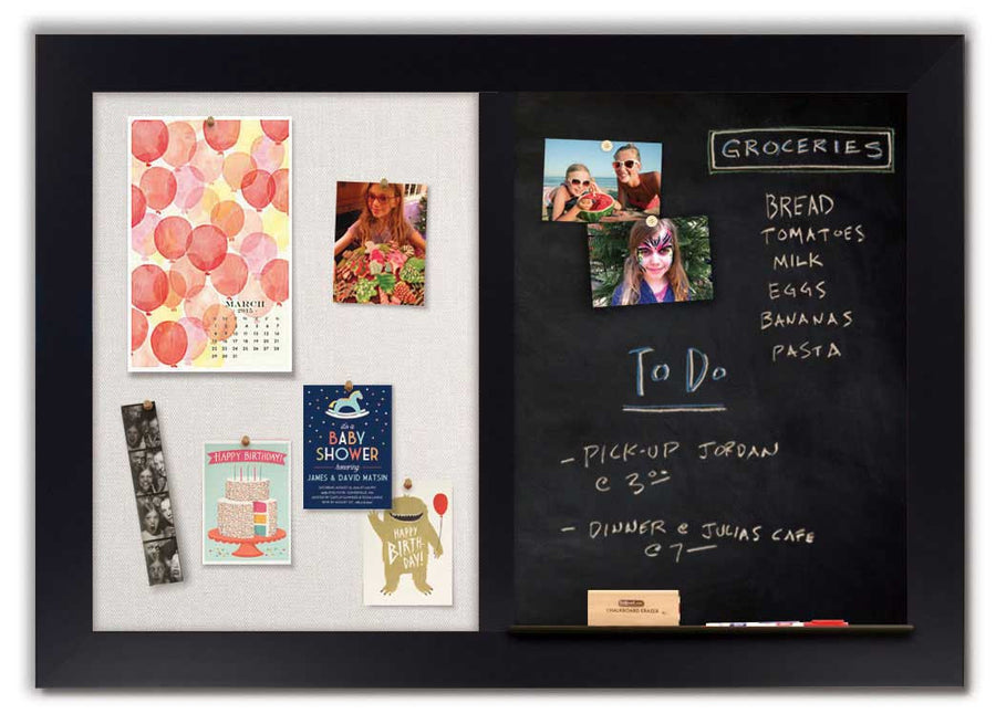 48" x 34" - Chalk Combo Board - Black frame with Ash fabric