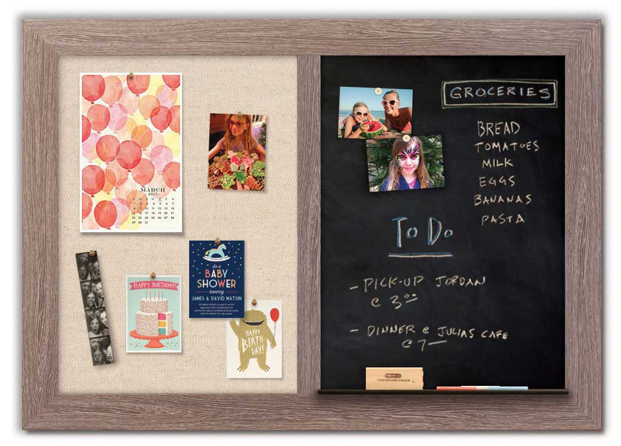 48" x 34" - Chalk Combo Board - Driftwood frame with Linen Fabric