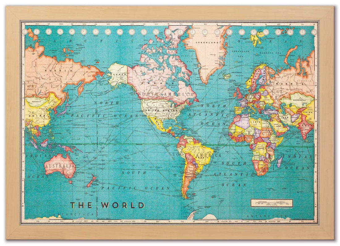 Decorative Pinboard - World Map: Time Travel [Cork Map], Size: 36 x 24, Beige